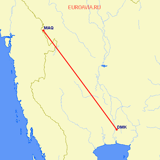 перелет Мае Сот — Бангкок на карте