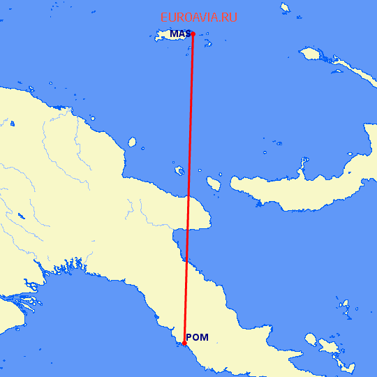 перелет Manus Island — Порт Морсби на карте