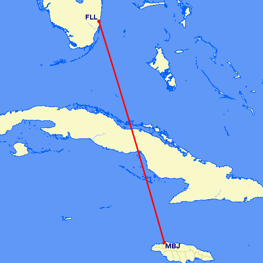 перелет Монтего Бей — Форт Лодердейл  на карте