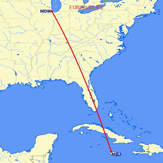 перелет Монтего Бей — Чикаго на карте