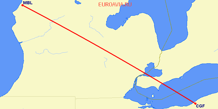 перелет Манисти — Cleveland на карте