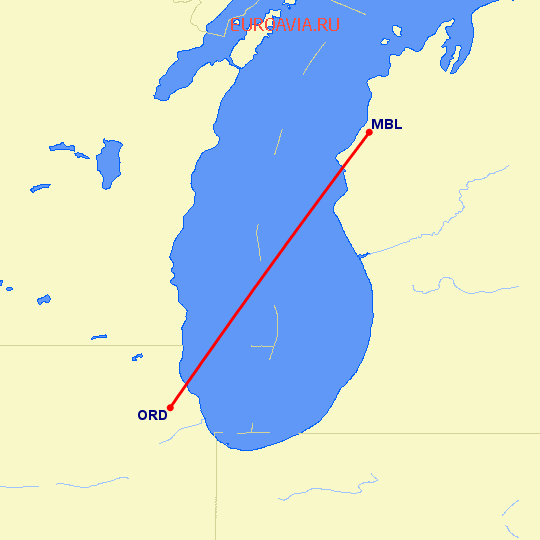 перелет Манисти — Чикаго на карте