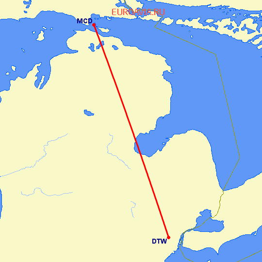 перелет Mackinac Island — Детройт на карте