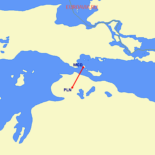 перелет Mackinac Island — Pellston на карте