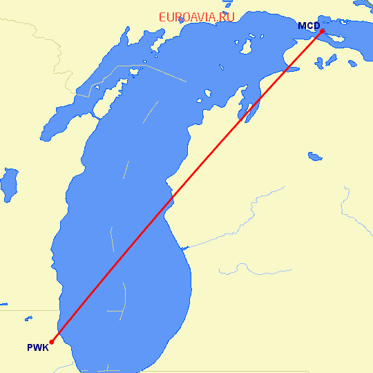 перелет Mackinac Island — Чикаго на карте