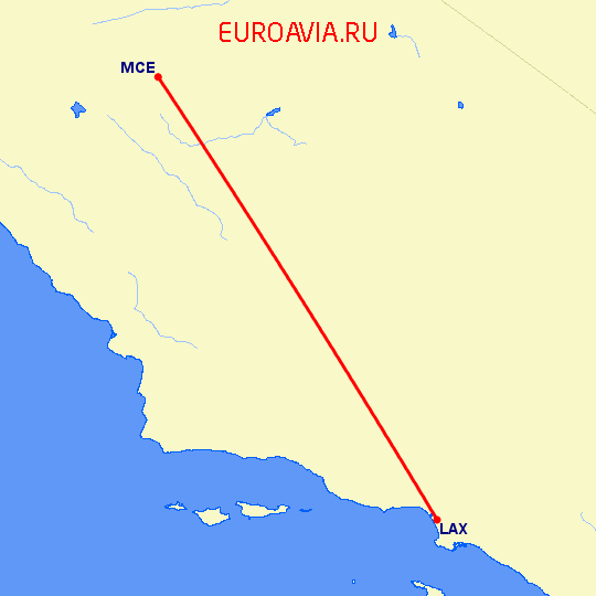 перелет Мерсед — Лос Анджелес на карте