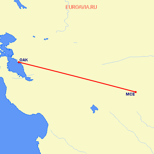 перелет Мерсед — Окленд на карте