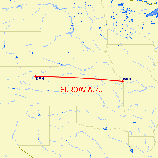 перелет Канзас Сити — Денвер на карте