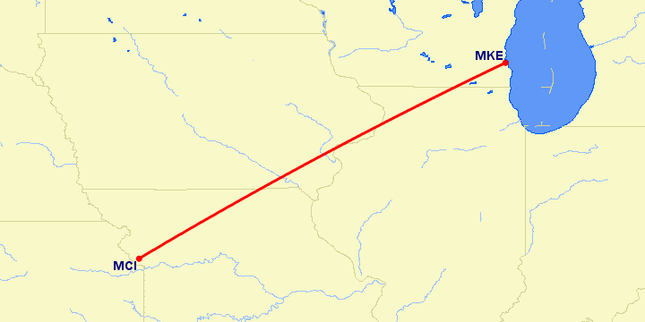 перелет Канзас Сити — Милуоки на карте