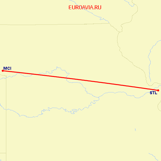 перелет Канзас Сити — Сент Луис на карте