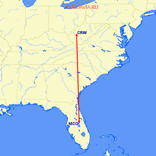 перелет Орландо — Чарльстон на карте