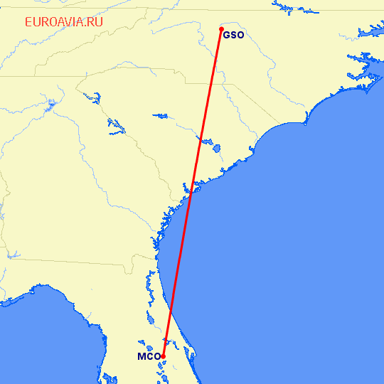 перелет Орландо — High Point на карте