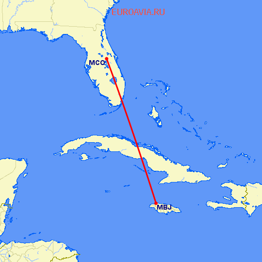 перелет Орландо — Монтего Бей на карте