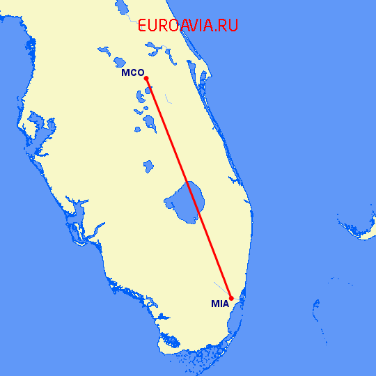 перелет Орландо — Майами на карте