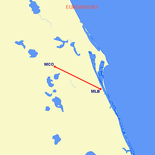 перелет Орландо — Мельбурн на карте