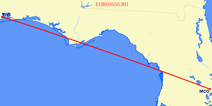 перелет Орландо — Pensacola на карте