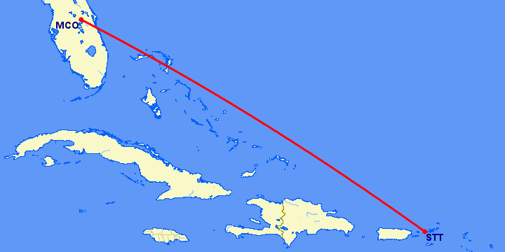перелет Орландо — Charlotte Amalie St Thomas на карте