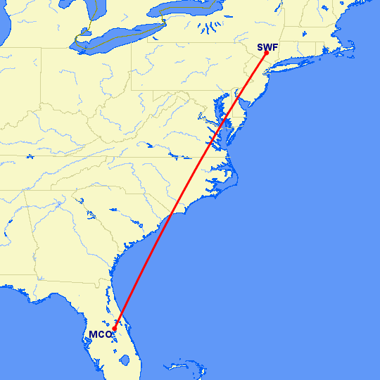 перелет Орландо — Newburgh на карте