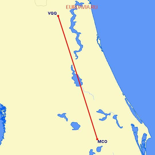 перелет Орландо — Jacksonville на карте