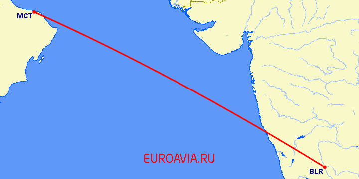 перелет Маскат — Бангалор на карте