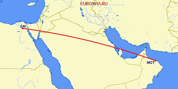 перелет Маскат — Каир на карте