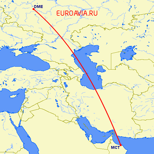перелет Маскат — Москва на карте