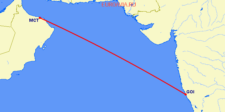 перелет Маскат — Гоа на карте