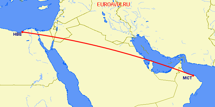 перелет Маскат — Александрия на карте