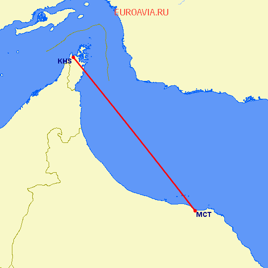 перелет Маскат — Хасаб на карте