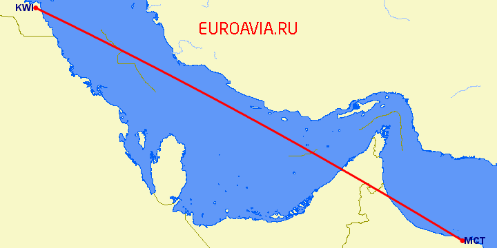 перелет Маскат — Кувейт на карте