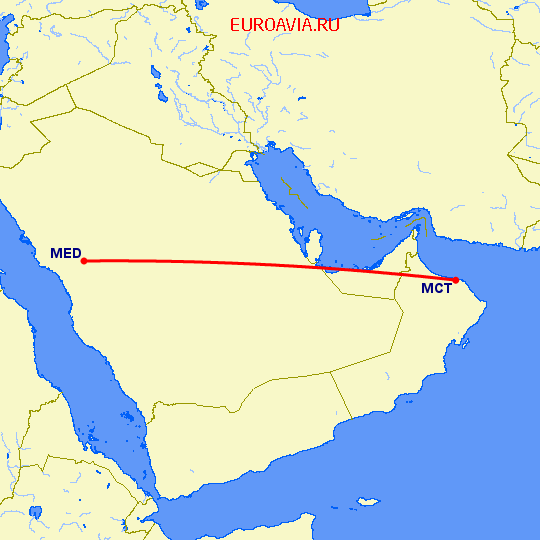 перелет Маскат — Медина на карте