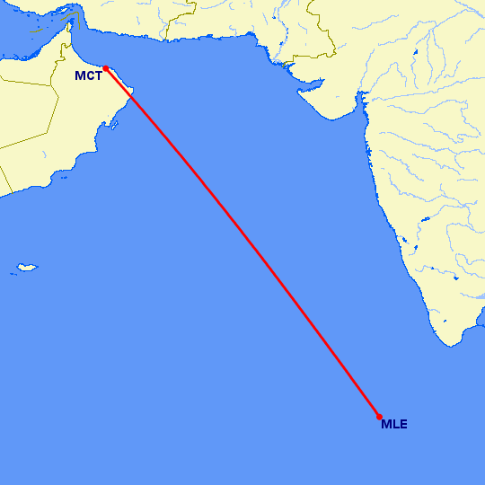 перелет Маскат — Мале на карте