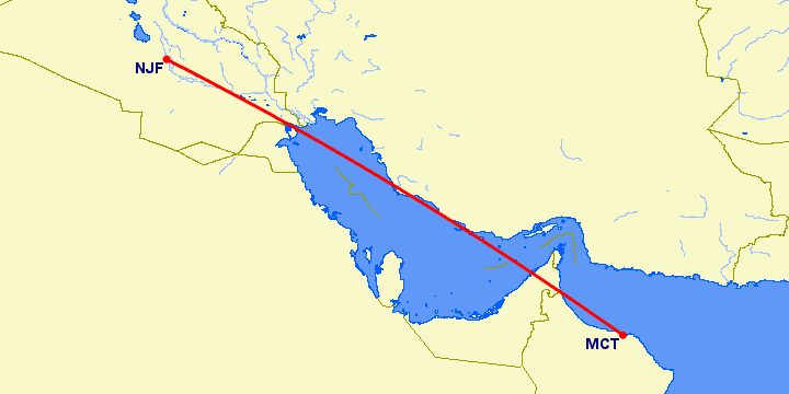 перелет Маскат — Аль Наджаф на карте