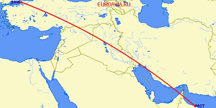 перелет Маскат — Стамбул на карте