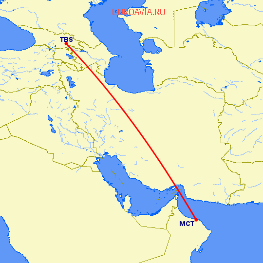 перелет Маскат — Тбилиси на карте