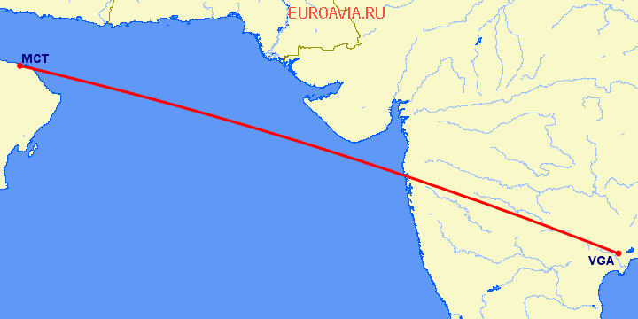 перелет Маскат — Виджаявада на карте