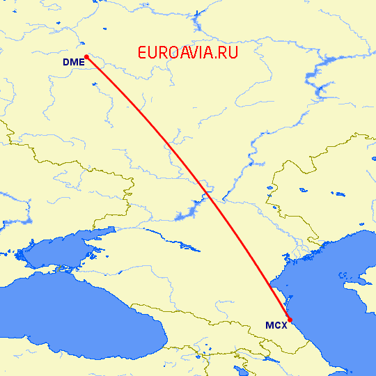 перелет Махачкала — Москва на карте