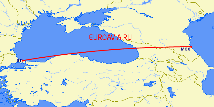 перелет Махачкала — Стамбул на карте