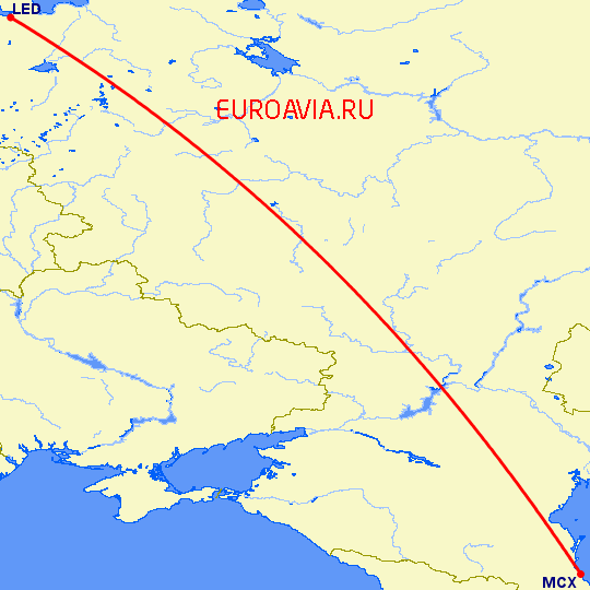 перелет Махачкала — Санкт Петербург на карте