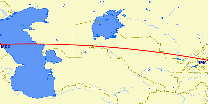 перелет Махачкала — Наманган на карте