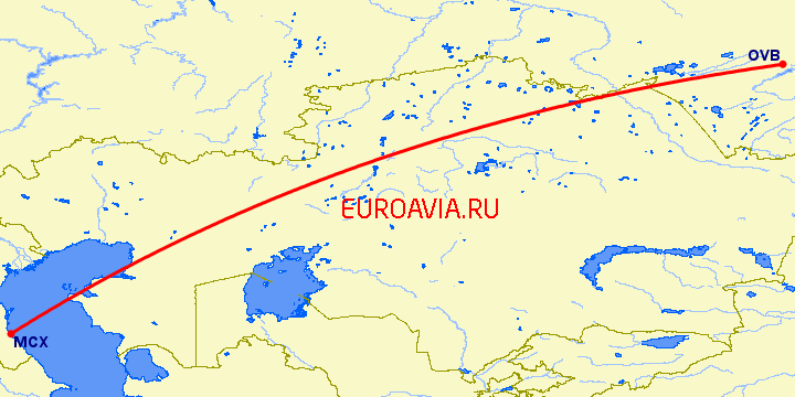 перелет Махачкала — Новосибирск на карте