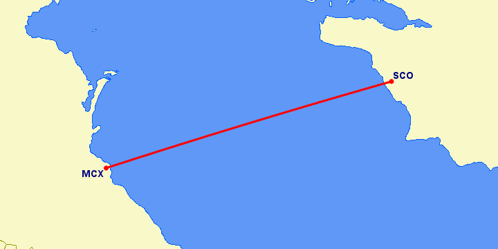 перелет Махачкала — Актау на карте