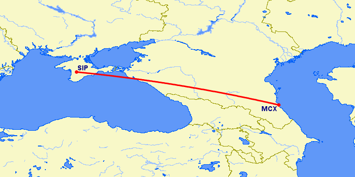 перелет Махачкала — Симферополь на карте