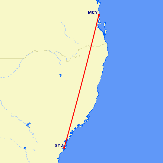 перелет Sunshine Coast — Сидней на карте