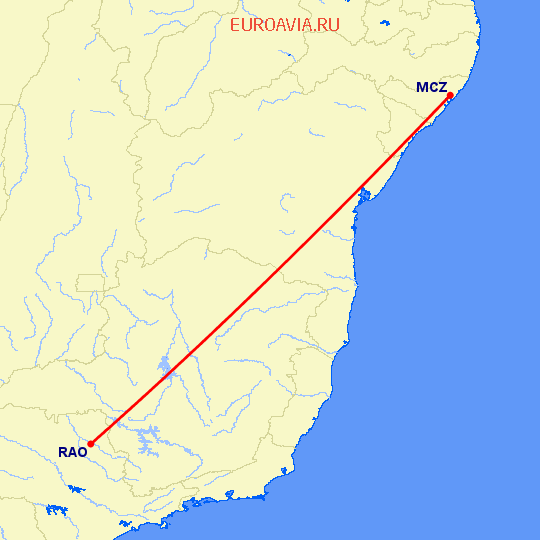перелет Масейо — Ribeirao Preto на карте