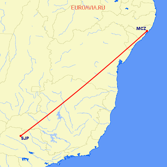 перелет Масейо — Сан Хосе Ду Рио Прето на карте