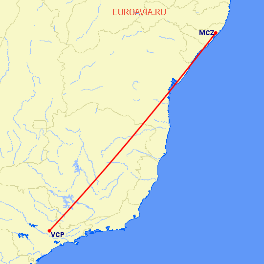 перелет Масейо — Сан Паулу на карте