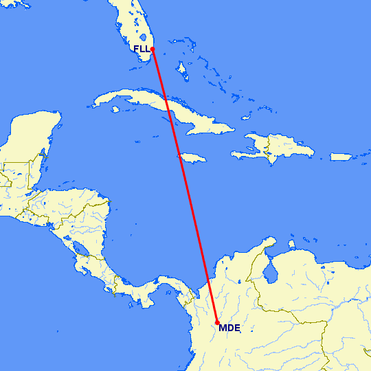 перелет Меделлин — Форт Лодердейл  на карте
