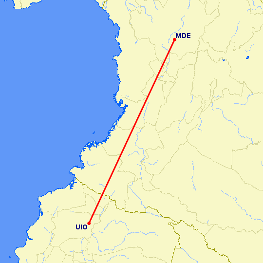 перелет Меделлин — Кито на карте