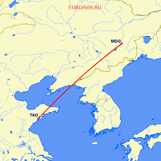 перелет Муданьцзян — Куаньдян на карте